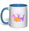 Mug with a colored handle Drawing of dinosaurs royal-blue фото