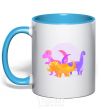 Mug with a colored handle Drawing of dinosaurs sky-blue фото