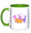 Mug with a colored handle Drawing of dinosaurs kelly-green фото