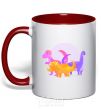 Mug with a colored handle Drawing of dinosaurs red фото