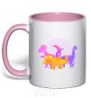 Mug with a colored handle Drawing of dinosaurs light-pink фото