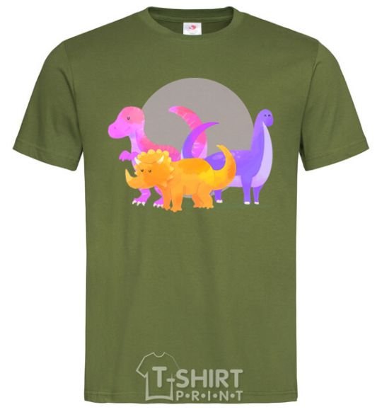 Мужская футболка Рисунок динозавров Оливковый фото