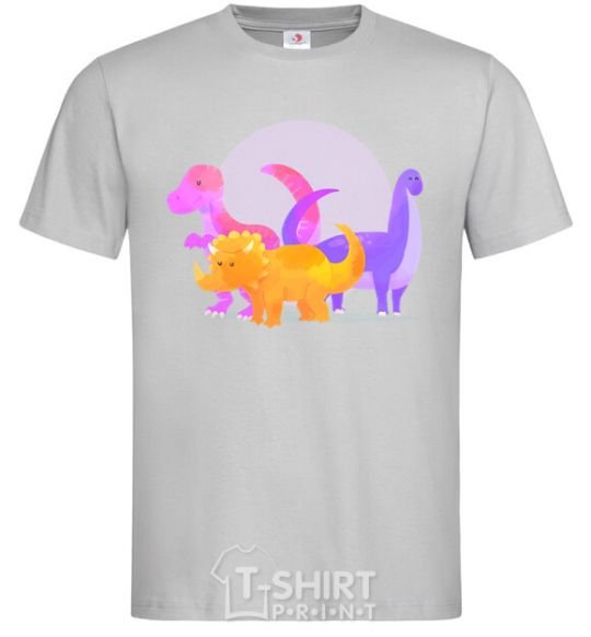 Men's T-Shirt Drawing of dinosaurs grey фото