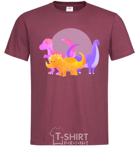 Men's T-Shirt Drawing of dinosaurs burgundy фото