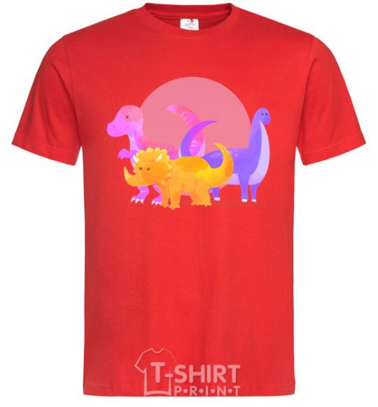 Men's T-Shirt Drawing of dinosaurs red фото