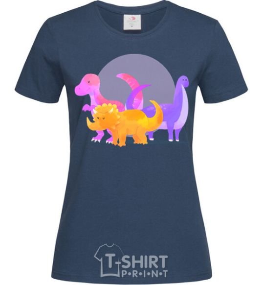 Women's T-shirt Drawing of dinosaurs navy-blue фото