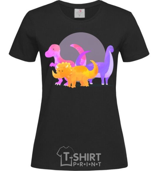 Women's T-shirt Drawing of dinosaurs black фото