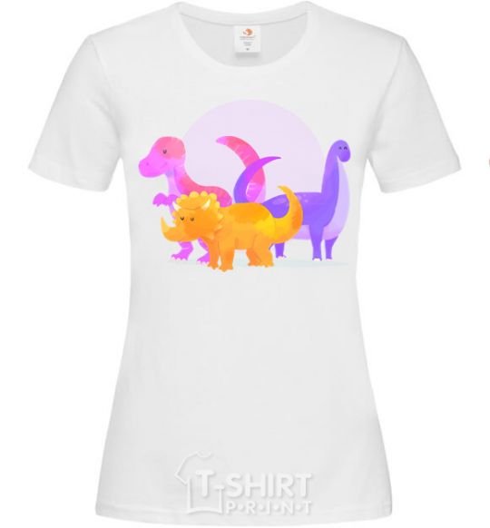 Women's T-shirt Drawing of dinosaurs White фото