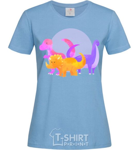 Women's T-shirt Drawing of dinosaurs sky-blue фото