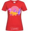 Women's T-shirt Drawing of dinosaurs red фото