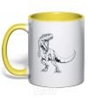 Mug with a colored handle Evil dinosaur yellow фото