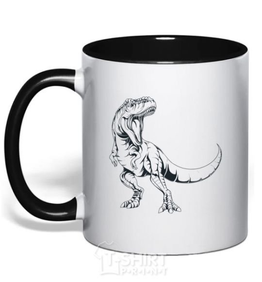 Mug with a colored handle Evil dinosaur black фото