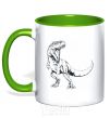 Mug with a colored handle Evil dinosaur kelly-green фото