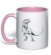 Mug with a colored handle Evil dinosaur light-pink фото