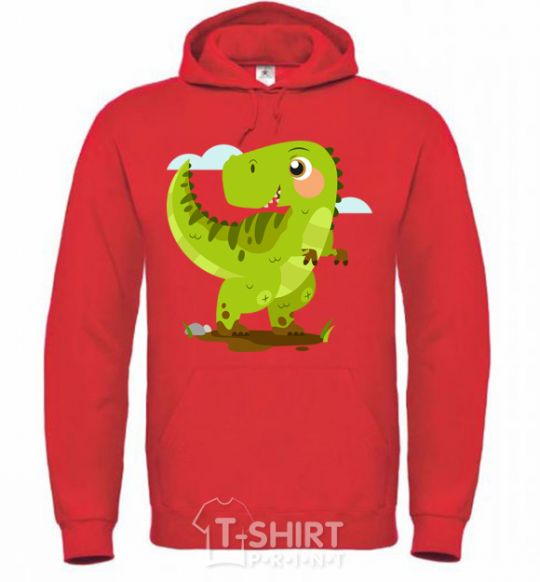 Men`s hoodie A joyful dinosaur bright-red фото