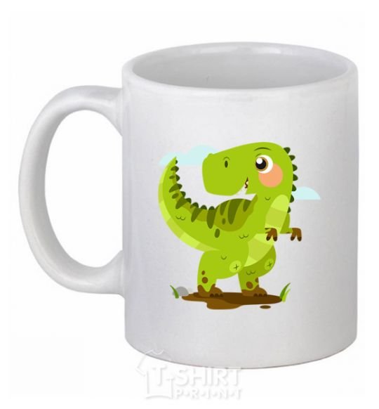 Чашка керамическая Радостный динозавр Белый фото
