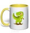 Mug with a colored handle A joyful dinosaur yellow фото