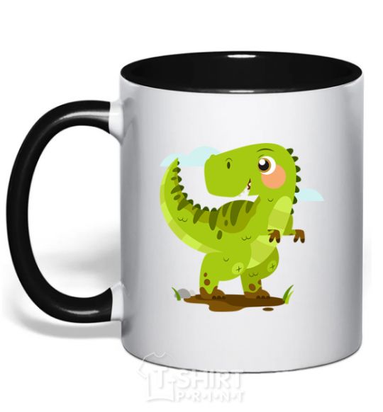 Mug with a colored handle A joyful dinosaur black фото