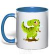 Mug with a colored handle A joyful dinosaur royal-blue фото