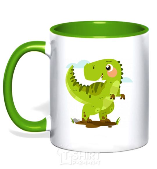 Mug with a colored handle A joyful dinosaur kelly-green фото