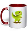 Mug with a colored handle A joyful dinosaur red фото