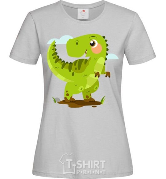 Women's T-shirt A joyful dinosaur grey фото