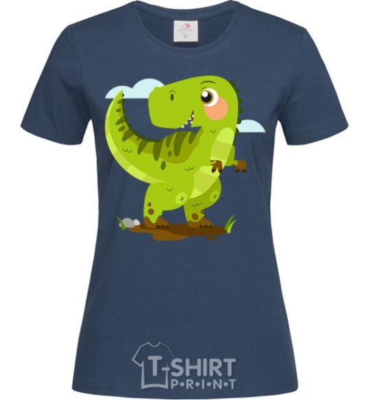 Women's T-shirt A joyful dinosaur navy-blue фото