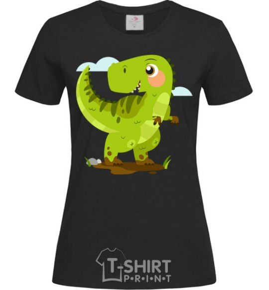 Женская футболка Радостный динозавр Черный фото