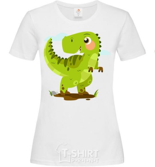 Women's T-shirt A joyful dinosaur White фото