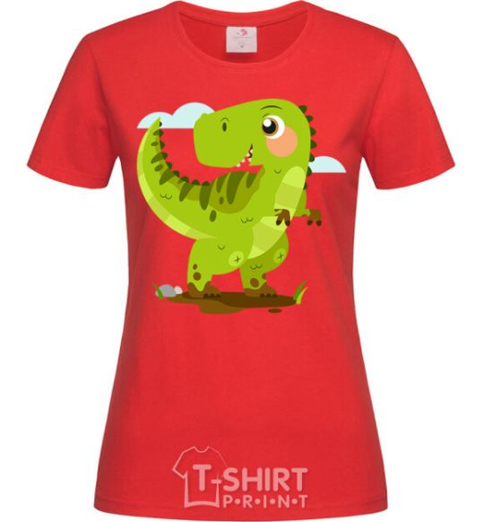 Women's T-shirt A joyful dinosaur red фото