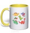 Mug with a colored handle Mini dinos yellow фото
