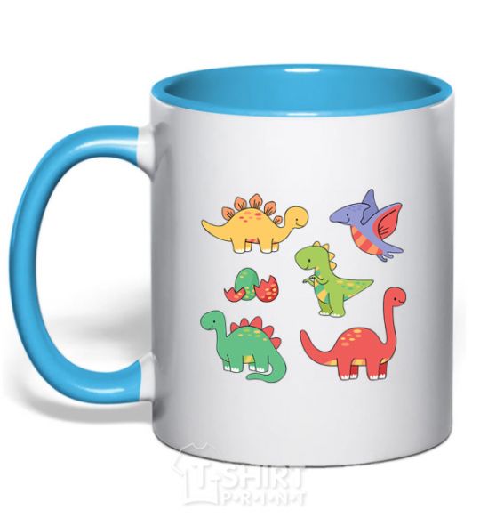 Mug with a colored handle Mini dinos sky-blue фото