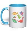 Mug with a colored handle Mini dinos sky-blue фото