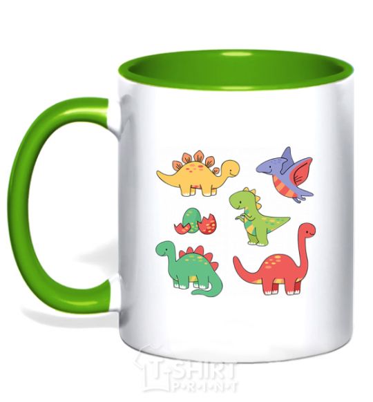 Mug with a colored handle Mini dinos kelly-green фото