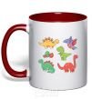Mug with a colored handle Mini dinos red фото