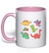Mug with a colored handle Mini dinos light-pink фото