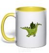 Mug with a colored handle Flying dragon V.1 yellow фото