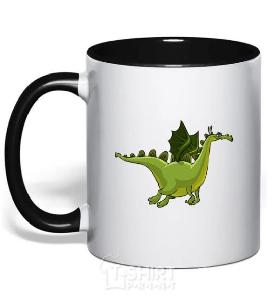 Mug with a colored handle Flying dragon V.1 black фото