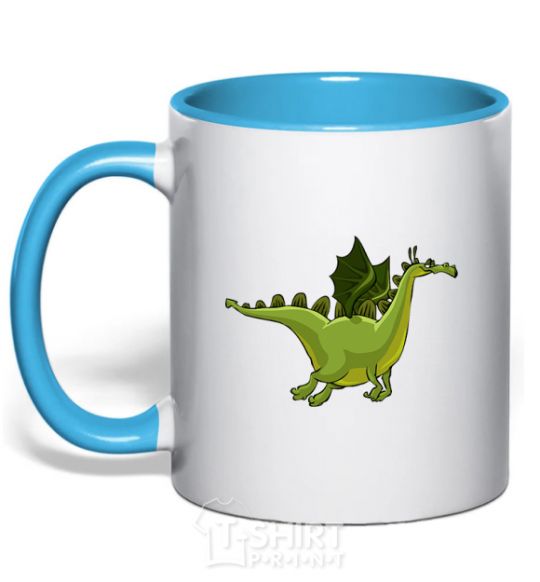 Mug with a colored handle Flying dragon V.1 sky-blue фото