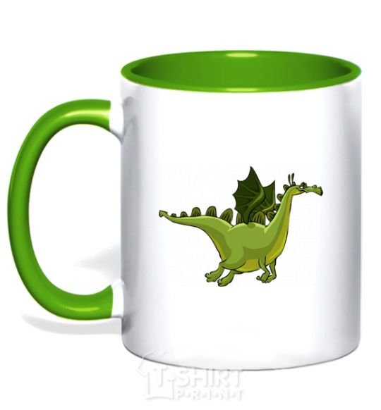 Mug with a colored handle Flying dragon V.1 kelly-green фото