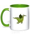 Mug with a colored handle Flying dragon V.1 kelly-green фото