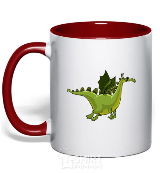 Mug with a colored handle Flying dragon V.1 red фото