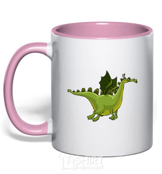 Mug with a colored handle Flying dragon V.1 light-pink фото