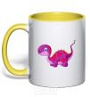 Mug with a colored handle Fuchsia dino yellow фото