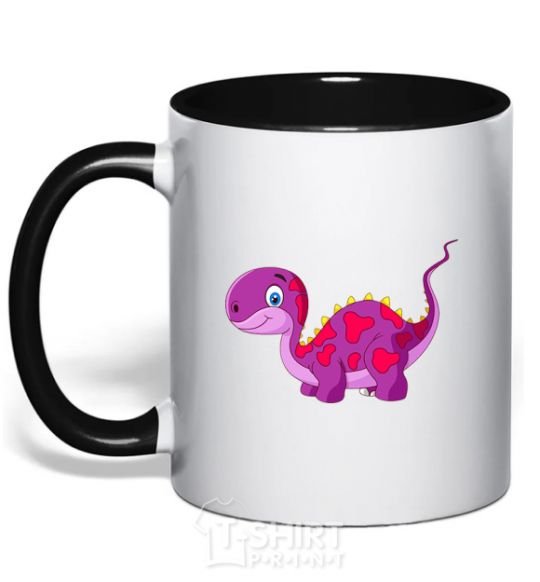 Mug with a colored handle Fuchsia dino black фото