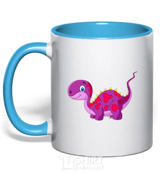 Mug with a colored handle Fuchsia dino sky-blue фото