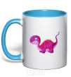 Mug with a colored handle Fuchsia dino sky-blue фото