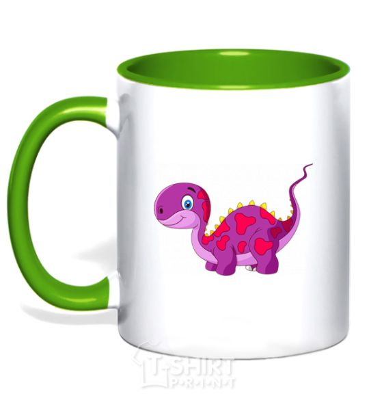 Mug with a colored handle Fuchsia dino kelly-green фото