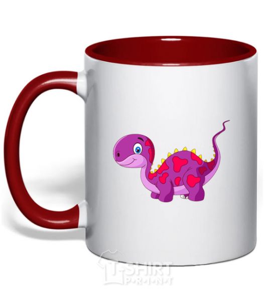 Mug with a colored handle Fuchsia dino red фото