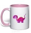 Mug with a colored handle Fuchsia dino light-pink фото